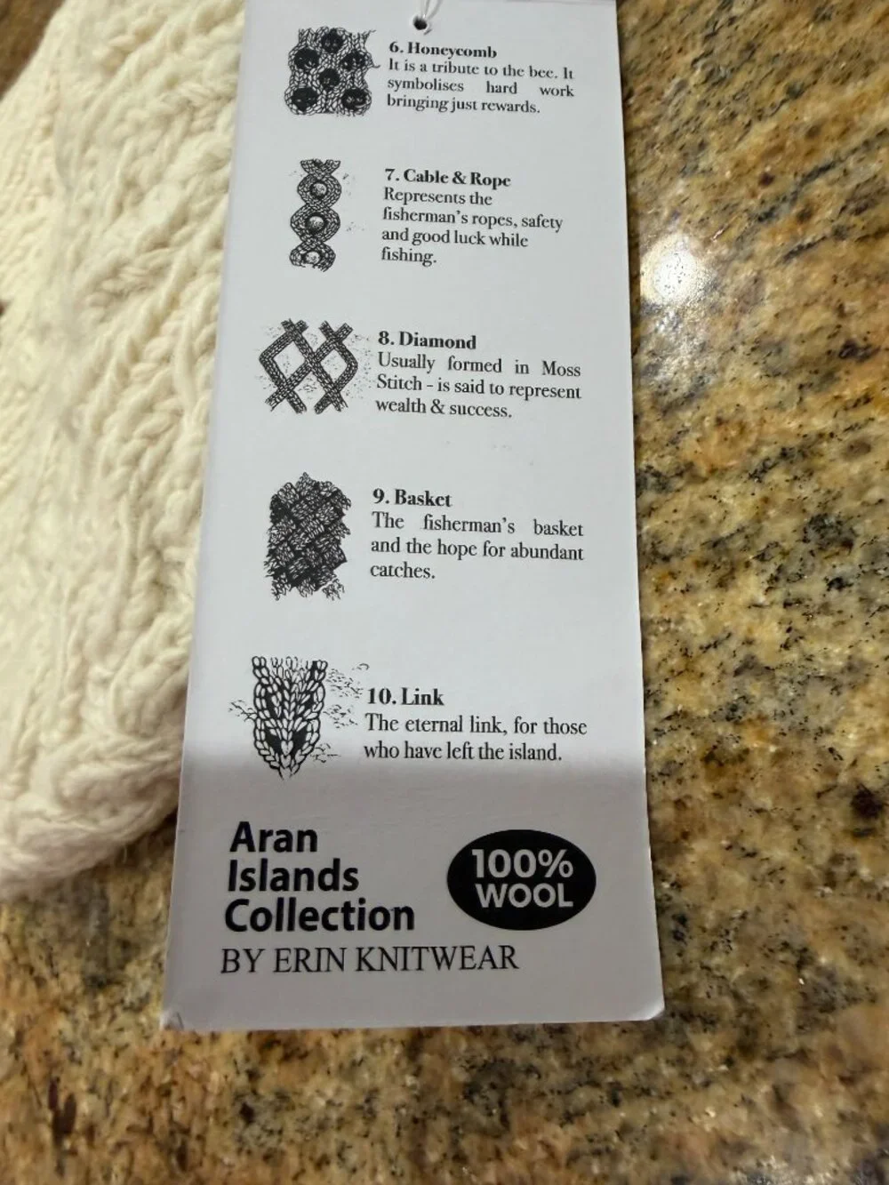 NWT Erin Knitwear Traditional Irish Hat Beanie Wool Knit Fleece Lined Celtic NEW